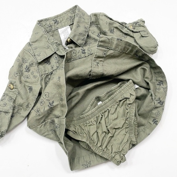 Carter's baby girls olive green floral dress with bloomers - Picture 2 of 4